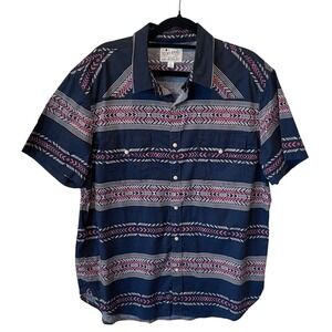 Lucky Brand Good Fortune Southwest Western Pearl Snap Shirt Large Short Sleeve
